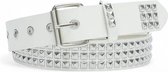 LOUD AND CLEAR® - Riem à Stud - Riem en cuir - Riem avec clous - Boucle argentée - Trous - Cuir - Wit - 115 cm
