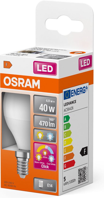 Foto: Osram led superstar klassieke led lamp in minibolvorm met drie lichtsc nes relax actief slaap gemaakt van mat kunststof 4 9w e14 fitting kleurtemperatuur 2700 4000 k regelbaar via wandschakelaar 