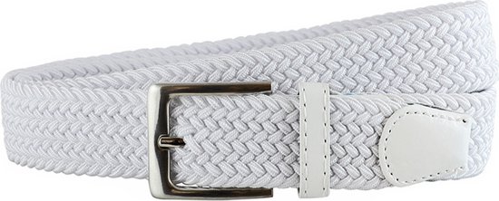 Landley Elastische Riem met Gevlochten Stretch Elastiek – Dames / Heren - Wit - Lengte totaal 120 cm / Riemmaat 105