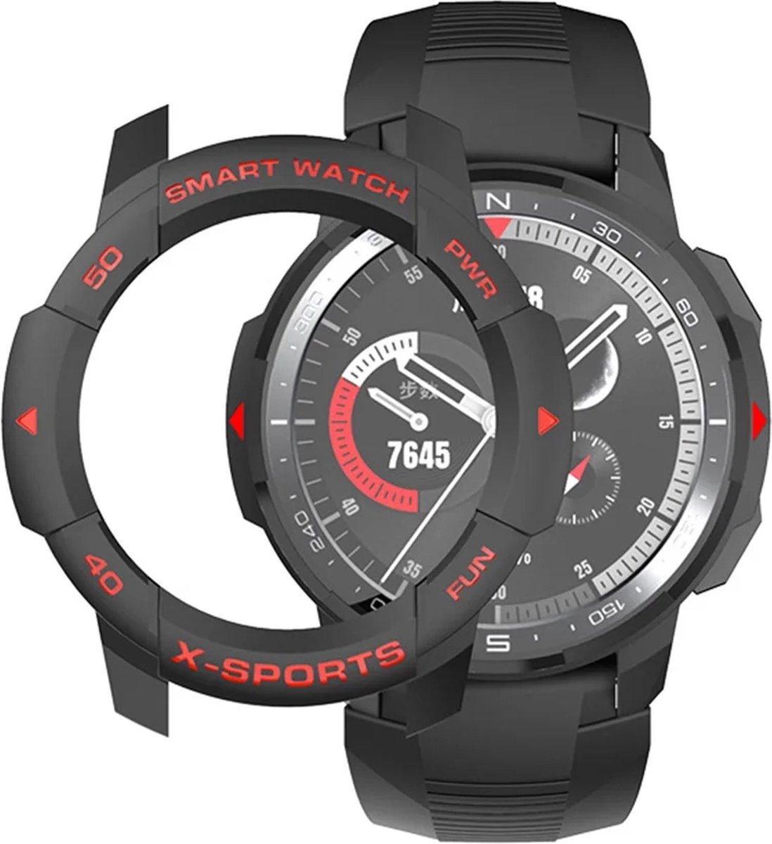 Strap-it Hard case hoesje - geschikt voor de Honor Watch GS Pro (zwart met rood)