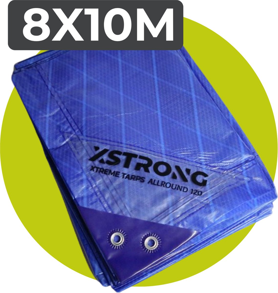 Xstrong Afdekzeil Allround - 8 x 10 m - 120g/m2 - Blauw - 100% Waterbestendig en Scheurbestendig - voor daken, zwembaden, tuinmeubelen, voertuigen, fietsen, aanhangwagen