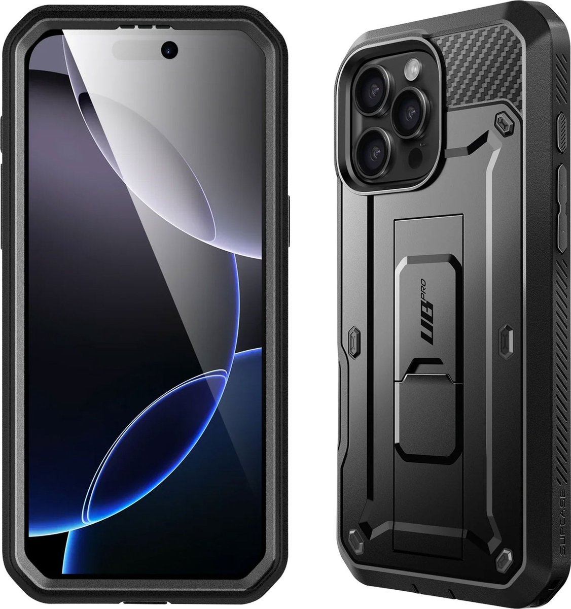 Supcase 360 Backcase hoesje met screenprotector geschikt voor iPhone 16 Pro - Zwart