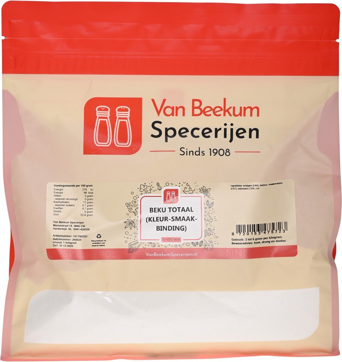 Goedkoopste Van Beekum Specerijen - Beku Totaal (kleur-smaak-binding) - 1 kilo (hersluitbare stazak