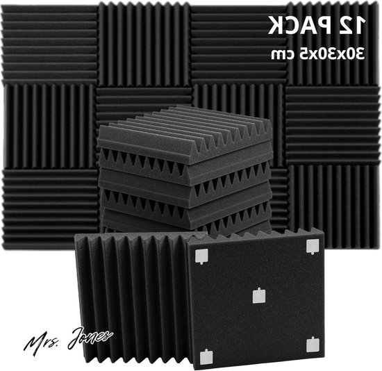 akoestische schuimpanelen, set van 48, 30x30x5cm, zelfklevende geluidsisolerende piramidewandpanelen, akoestische panelen, akoestische schuimmatten voor studiowanden en -plafonds, zwart | NL