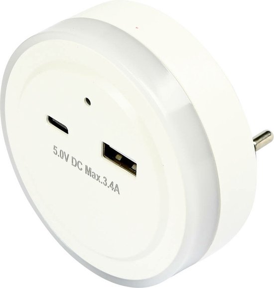 Benson Nachtlamp met USB-A & USB-C - 17 Watt - Dag/Nacht Sensor - 5V DC 3.4A van Merkloos — afbeelding 2