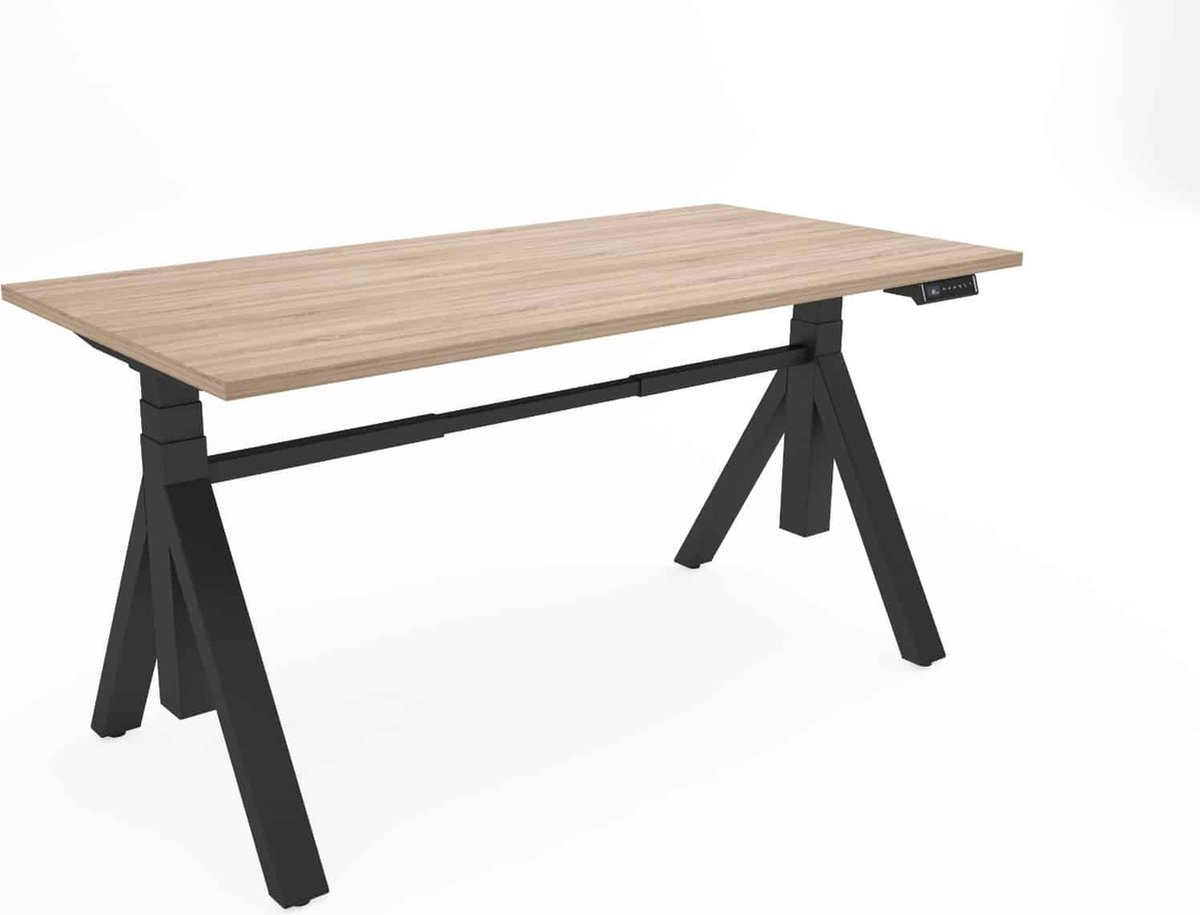 Zit-sta bureau Ypsos met Y-poot breed 160CM frame Wit (RAL9010) blad Logan eiken