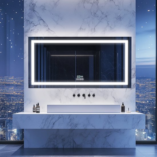 PESENXAN Led-badkamerspiegel met verlichting, 3 kleurtemperaturen, dimbaar, anti-condensfunctie, wandspiegel met geheugenfunctie, touch-schakelaar, explosiebestendig glas, 50 x 70 cm