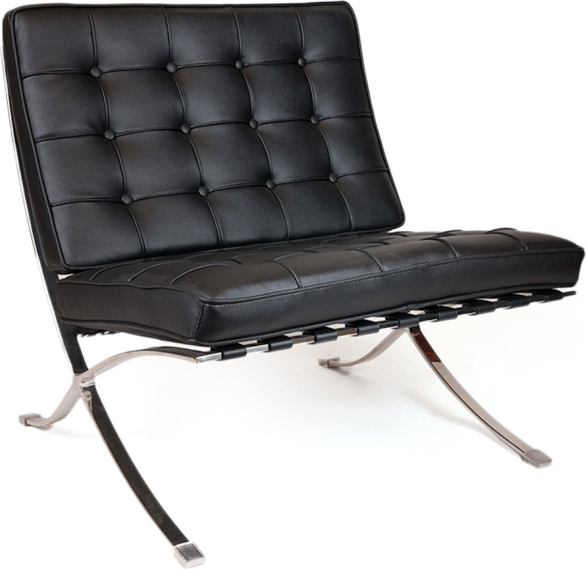 OHNO - Chicago - Leatherlook Lounge Stoel - Zwart - Chroomkleur Poten