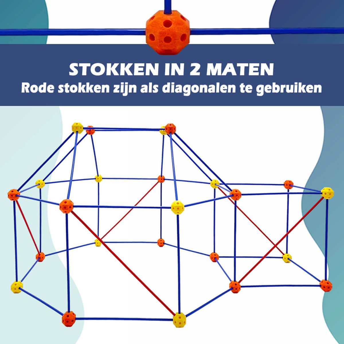 Fort Bouwpakket XXL - 150 onderdelen - Speeltent incl. 2 Kleden - Educatief Speelgoed voor fort bouwen, hut bouwen en tent bouwen - Bouwset voor binnen en buiten — afbeelding 5
