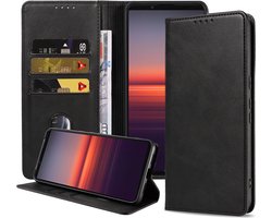 Smartphonica Telefoonhoesje geschikt voor Sony Xperia 5 II kunstleren Hoesje met Magnetische sluiting en Pasjeshouders Book Case met Klepje - Zwart geschikt voor Sony Xperia 5 II