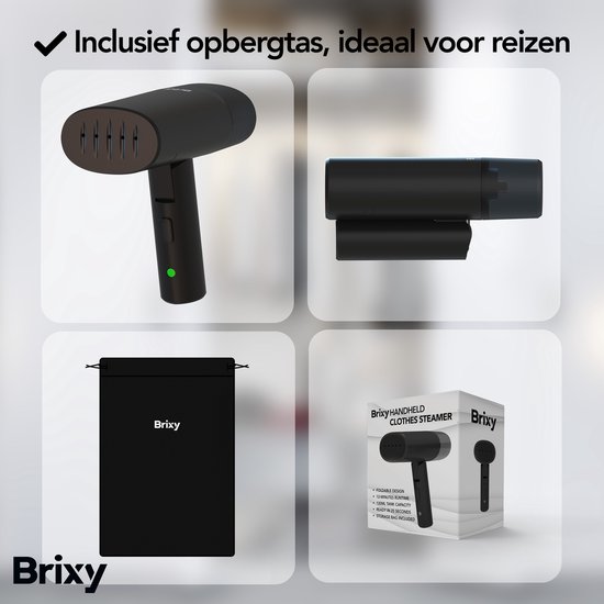 Brixy Kledingstomer - Krachtige Handstomer - Stoomapparaat Kleding En Meubilair - Incl Opbergtas - Antraciet