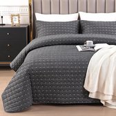JGS ® Set de lit 220 x 240 cm avec deux Housses de coussin, gris foncé, couette en coton doux pour lit et canapé