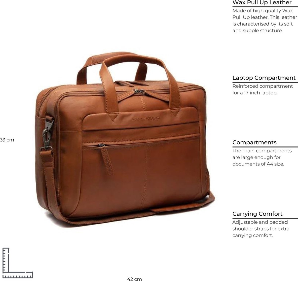 Porte-Documents Chesterfield En Cuir Wax - 40cm, Fermeture Éclair