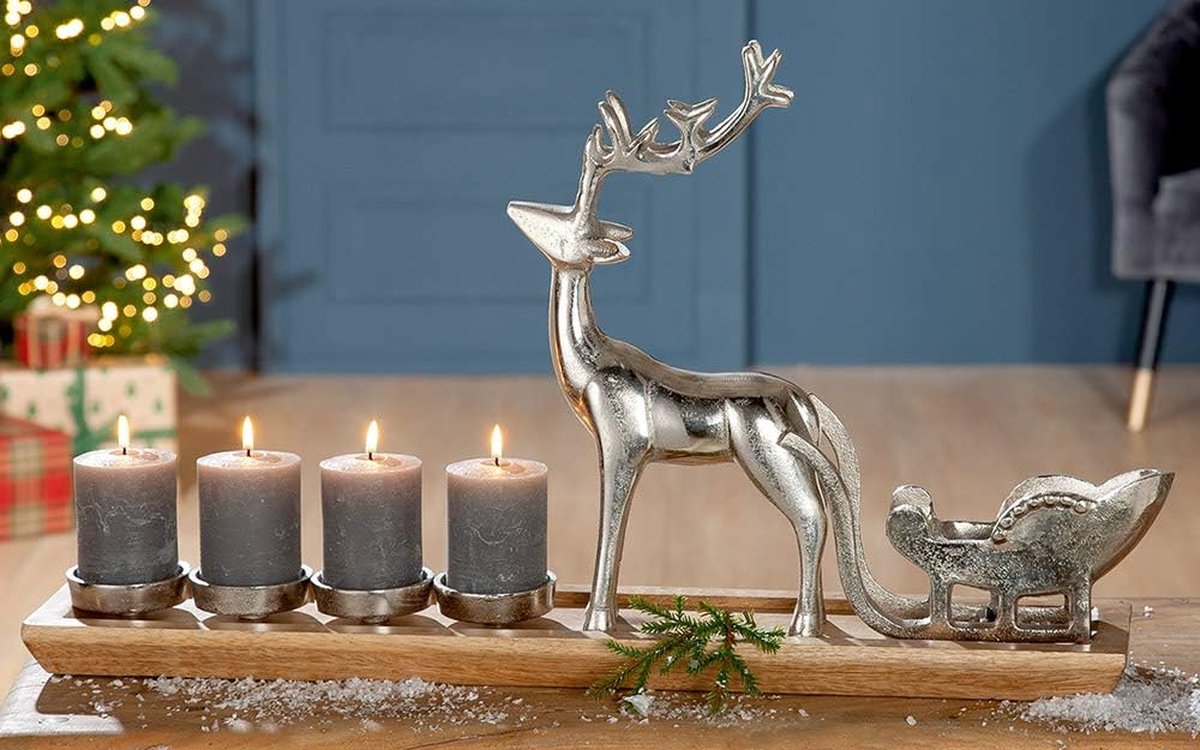 JGS ® Stijlvolle Advent Kandelaar met Rendier en Slee voor Warme Kerstsfeer