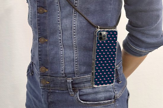 Coque de téléphone compatible avec iPhone 13 Pro Max - Requins - Rose - Blauw - Animaux aquatiques - Siliconen - Bandoulière - Coque arrière avec cordon - Coque de téléphone avec cordon - Coque avec corde