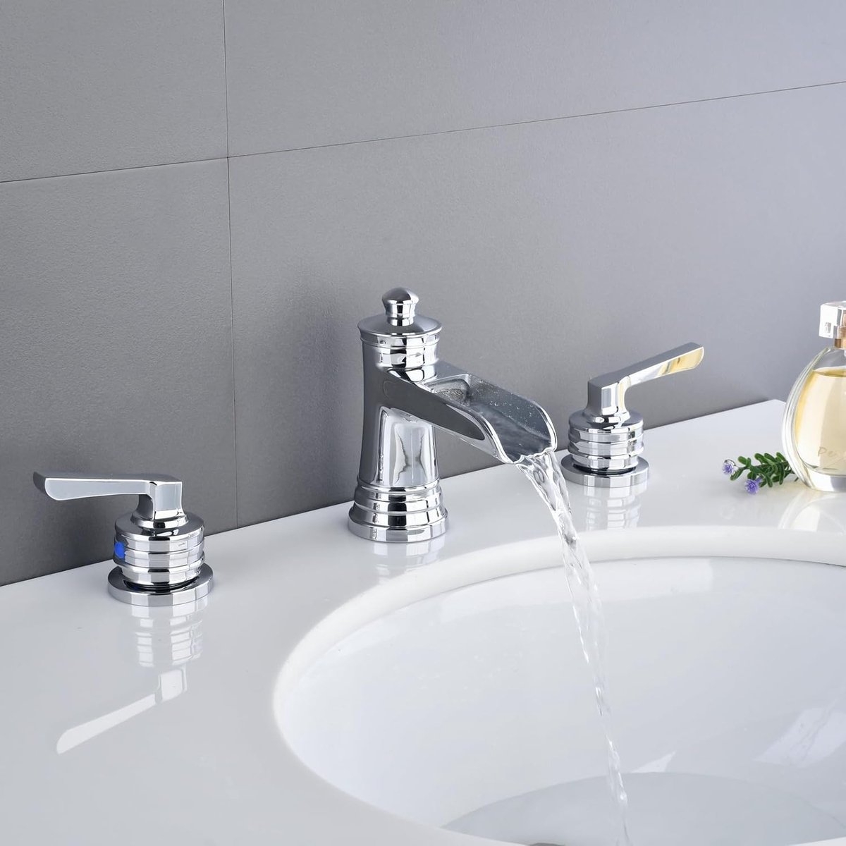JGS ® Stijlvolle 3-Gaats Waterval Wastafelkraan met Twee Handgrepen in Chroom Afwerking