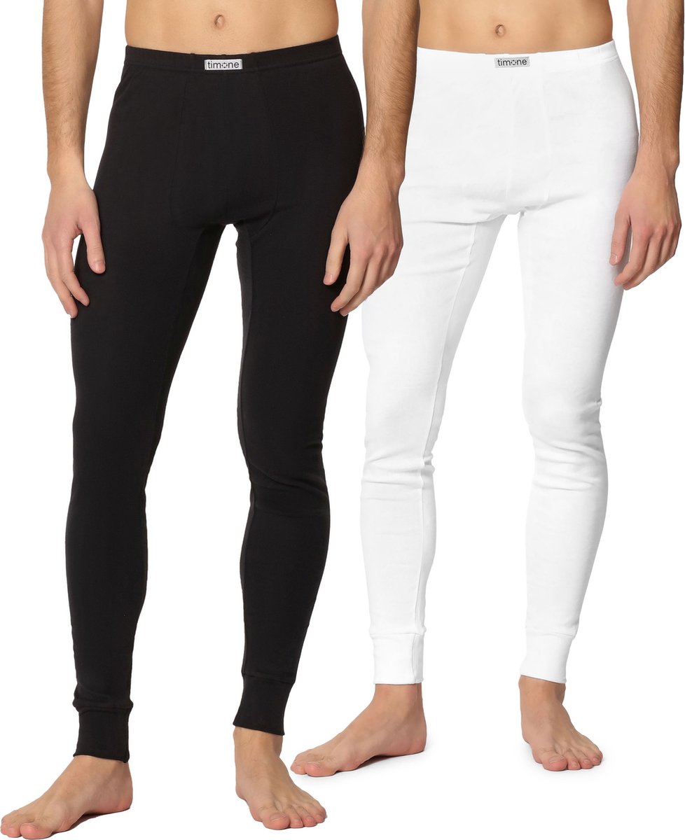 Timone Heren Thermobroek - Sport - Sporbroek - Lang - Katoen - TI-TI30-127 - 2-pack Zwart/Wit - L