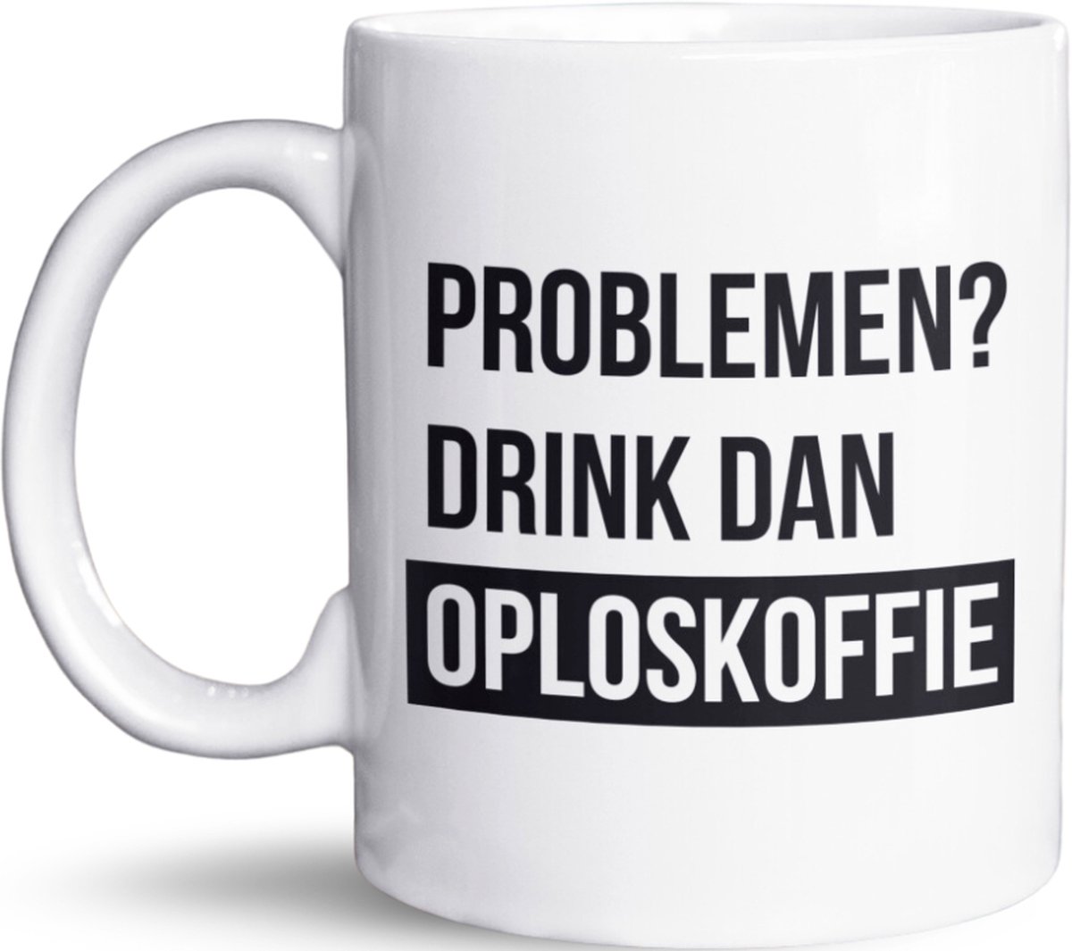 NietMokken.nl - Grappige Mok/Beker - Oploskoffie Mok - Problemen? Drink Dan Oploskoffie - Beide Zijden Bedrukt - 325 ml Keramiek - Geschikt voor Vaatwasser en Magnetron - Leuk als Cadeau - 11 oz