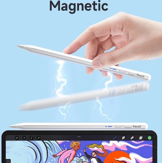Universele Stylus Pen voor iPad & Android - Apple Pencil Alternatief met Bluetooth-Lange Batterijduur-Magnetische Grip & Luxe Etui-4 extra punten van Merkloos — afbeelding 4