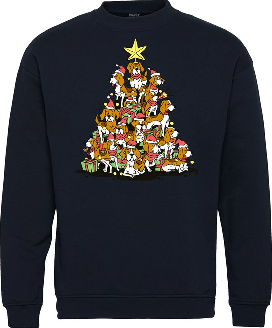 Kersttrui Beagle Hond Christmas Tree | Foute Kersttrui Dames Heren | Kerstcadeau | Kerstpakket | Navy | maat S