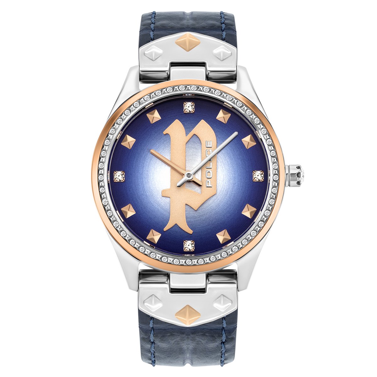 Police Blauw Leren Horloge Met Grijze Roestvrijstalen Kast
