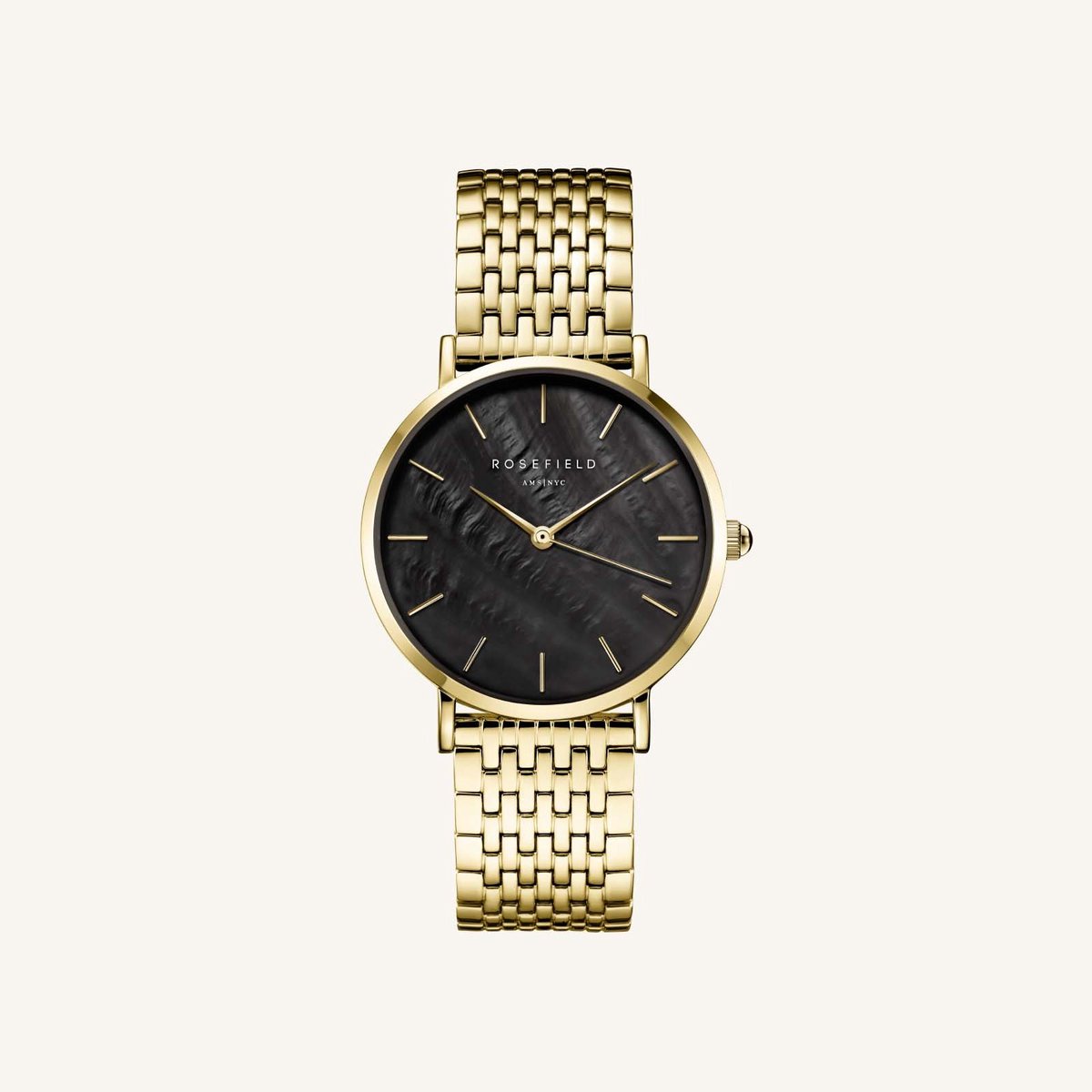 Rosefield Upper East Side zwart MOP staal goud horloge