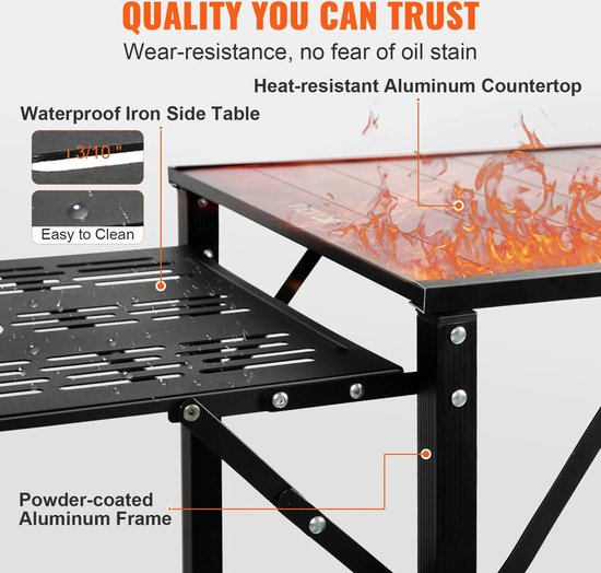 Collox Camping keukentafel - Klaptafel voor buiten - Opvouwbaar - Draagbaar - Afmeting open 126 x 46 x 81 cm - Zwart — afbeelding 4