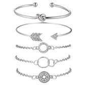 Zilveren Armband Dames Bangle - set 5 - SEVEND®