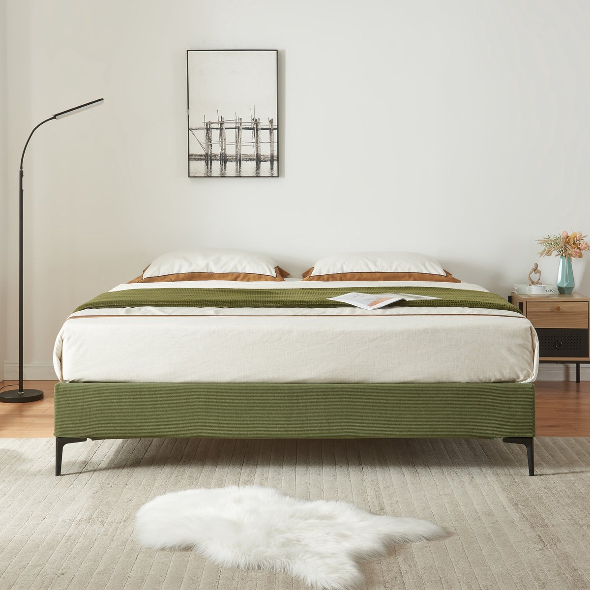 en.casa Tweepersoonsbed Lilla met bedbodem 180x200 cm groen [en.casa] zwart en groen