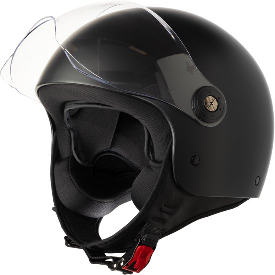 VINZ Duoro Casque Jet avec Visière / Casque de Scooter / Casque de Scooter Moustache - Zwart Mat
