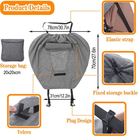 Voile d'ombrage universel pour poussette Goodivery ® avec protection UV et fenêtre transparente pour une ombre optimale