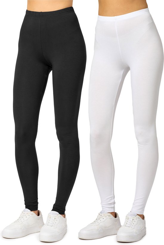 Merry Style Dames Leggings - Sport - Vrijetijdsbroek - Lang - Viscose - Sporbroek - Yogabroek - 2-Pack - MS-MS10-143-LE-B - Zwart/Wit - XL