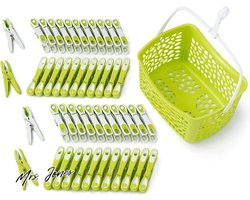 Mrs. Jones Premium wasknijpers 48 stuks groen-wit-groen mand groen handvat wit .