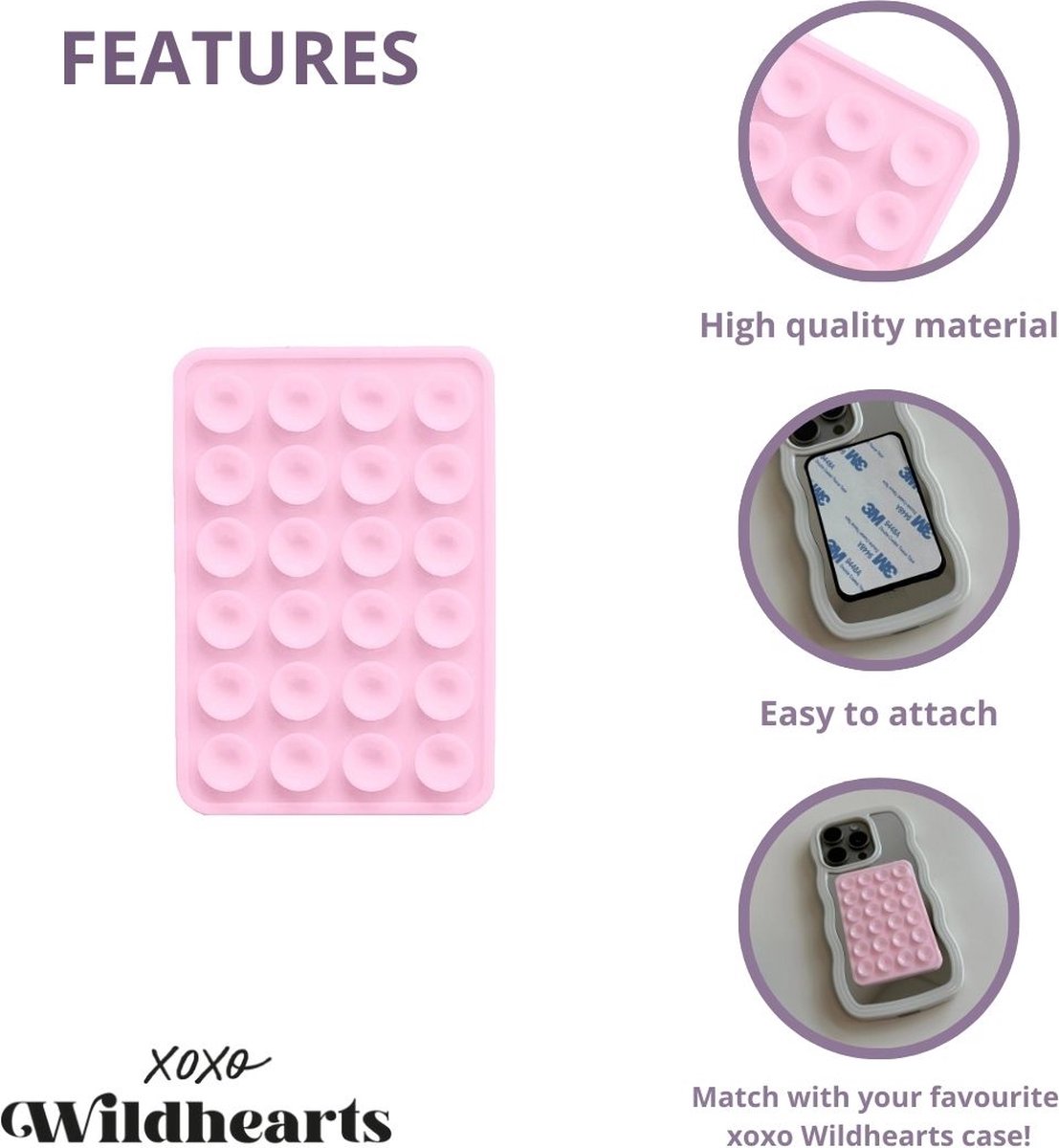 Stick On Me Square - Light Pink - Selfiesticker TikTok - Zuignap telefoonhoes telefoon sticker - Sticky sticker - Octobuddy - Telefoonhouder van xoxo Wildhearts — cadeau in Gadgets - foto 2