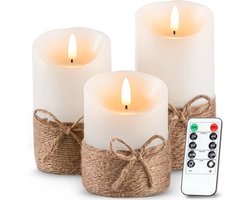 O'DADDY® LED Kaarsen met Bewegende Vlam, Afstandbediening Timer en Dim Functie - Elektrische Led Kaars met Flikkerende Vlam Op batterijen - Warm Wit Licht Diner Kaarsen- Nep Kaarsen Crème - Set van 3 Maten 10+12.5+15 - 8d
