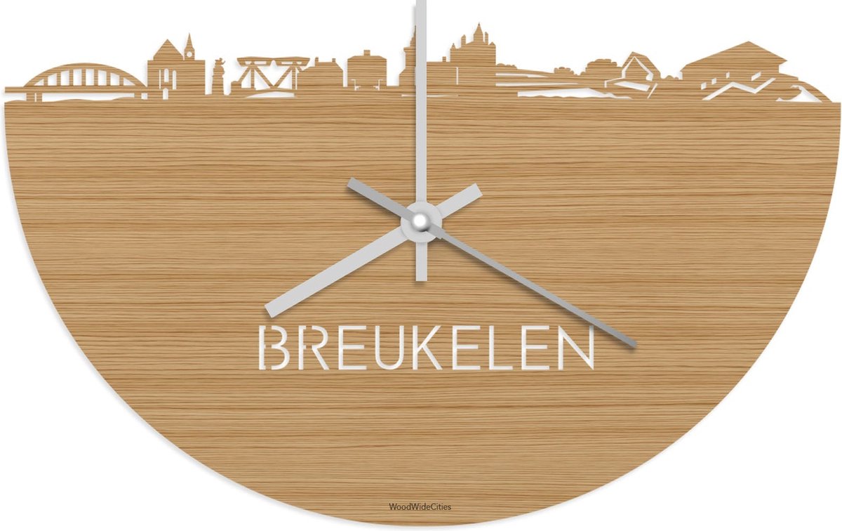 Skyline Klok Breukelen Bamboe hout - Ø 40 cm - Stil uurwerk - Wanddecoratie - Meer steden beschikbaar - Woonkamer idee - Woondecoratie - City Art - Steden kunst - Cadeau voor hem - Cadeau voor haar - Jubileum - Trouwerij - Housewarming -