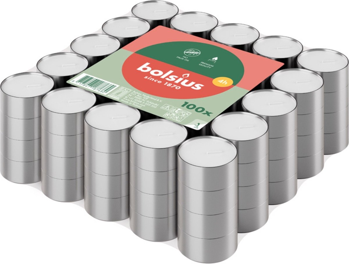 Bolsius Theelichten - 100 stuks per verpakking - Brickpack Wit