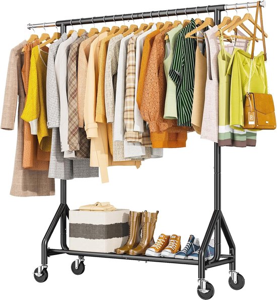 WOLTU Heavy Duty kledingrek Metalen kapstokstandaard, kledingrek rek Kleding Droog hangende opslag met schoenenrek Metaal