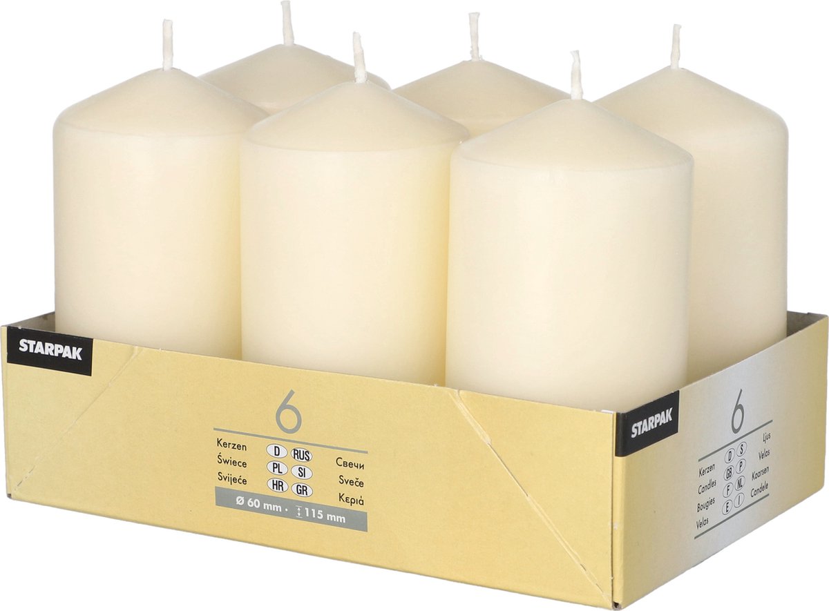 Conpax candles Stompkaarsen/zuilkaarsen set van 6x - creme wit - D6 x H12 cm - 24 branduren