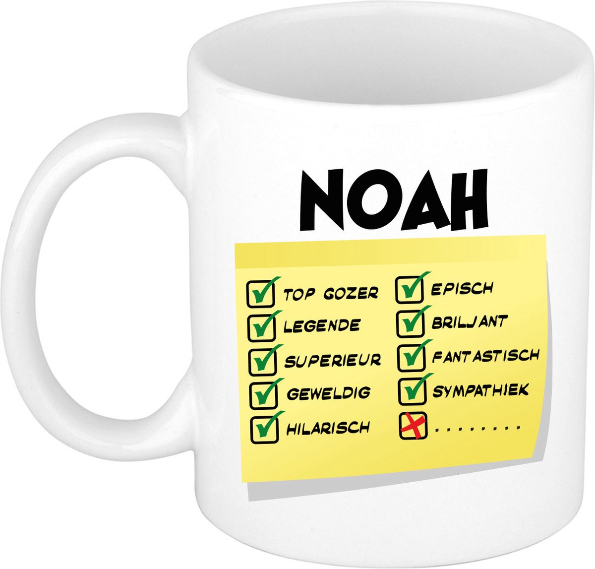 Bellatio Decorations Naam mok Noah - wit - top gozer - keramiek - 300 ml - cadeau collega beker