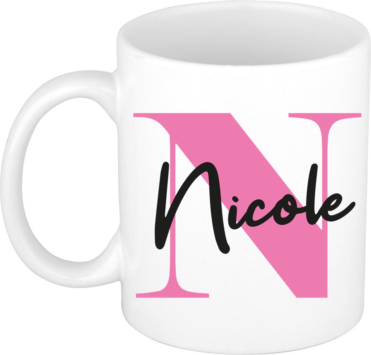Bellatio Decorations Naam mok Nicole - roze - wit - keramiek - 300 ml - cadeau beker