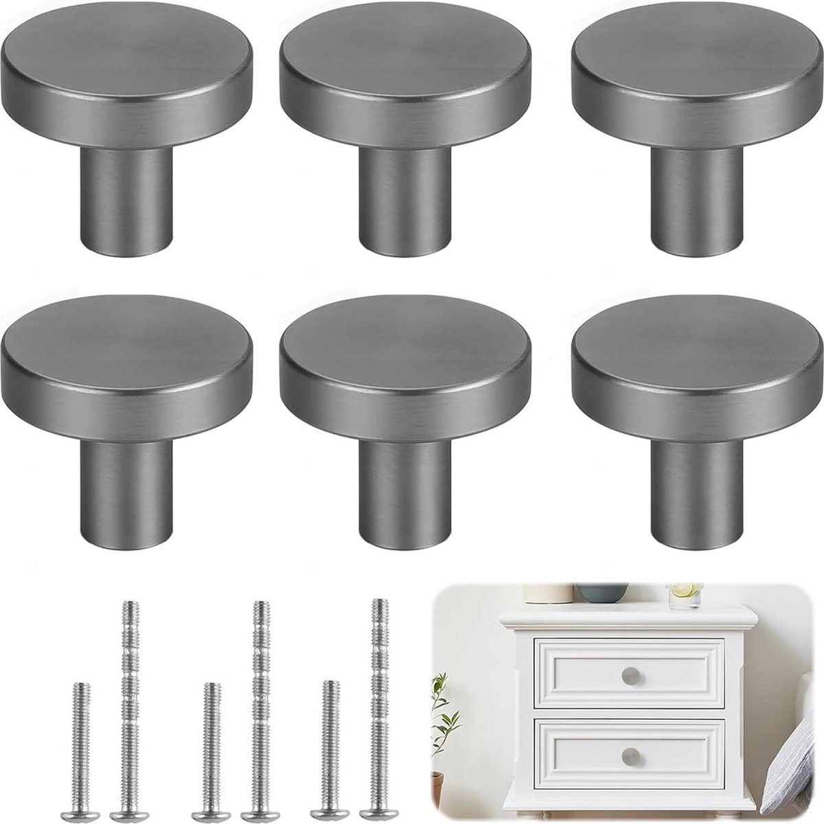 JGS ® Stijlvolle Set van 6 Grijze Lade- en Kastknoppen voor Meubels en Deuren