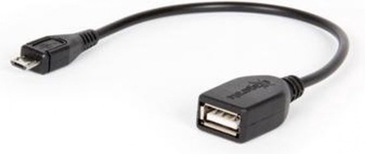 Hamlet micro USB-USB M-F 0.15m USB-kabel USB 2.0 0,15 m Micro-USB A USB A Zwart