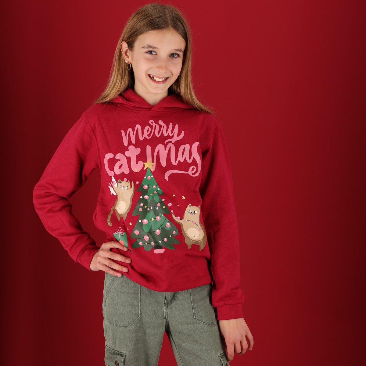 Morethansocks - Kerst trui - Kids - Hoodie - Rood - Maat 128/134 - Kersttrui kinderen - kersttrui jongens - kersttrui meisjes - kerst trui kinderen