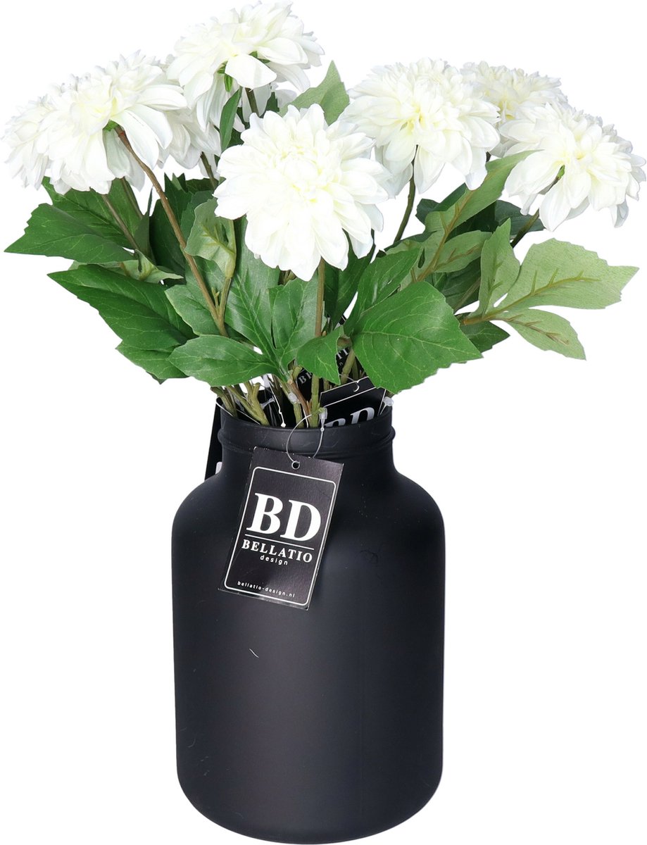 Bellatio Design Kunstbloem Dahlia boeket - 10x stelen - 50 cm - creme wit - kunst zijdebloemen