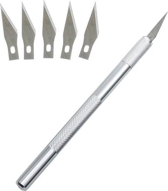 Knaak Scalpel Mes met 5 Extra Mesbladen - Scalpelmes - Hobbymes - Snijmes - Precisie mes - 7 delig