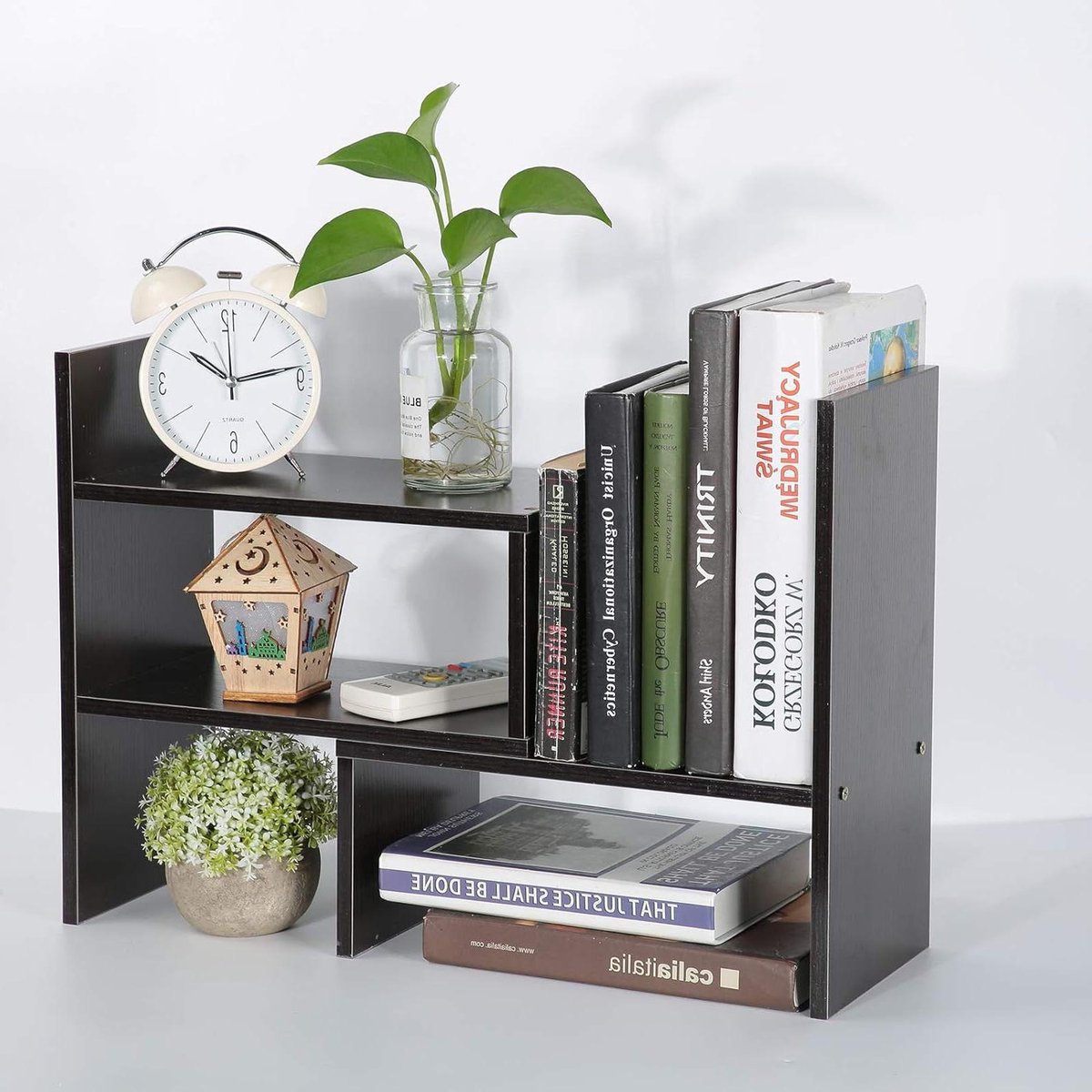 Verstelbaar Bureau Opbergrek DIY Tafel Opbergrek - Desktop Opslag Organizer Display Plank Rek - Hout Kleur/Zwarte Walnoot