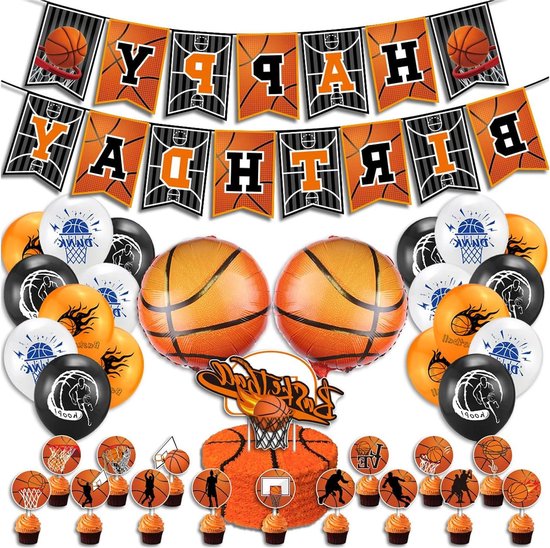 Basketball and Hoop Garland Decorations – Sports-Themed Banner for Game Day Parties, Team Celebrations, Tournaments, Sports Bars, Athlete Events, or Basketball-Themed Room and Event Décor