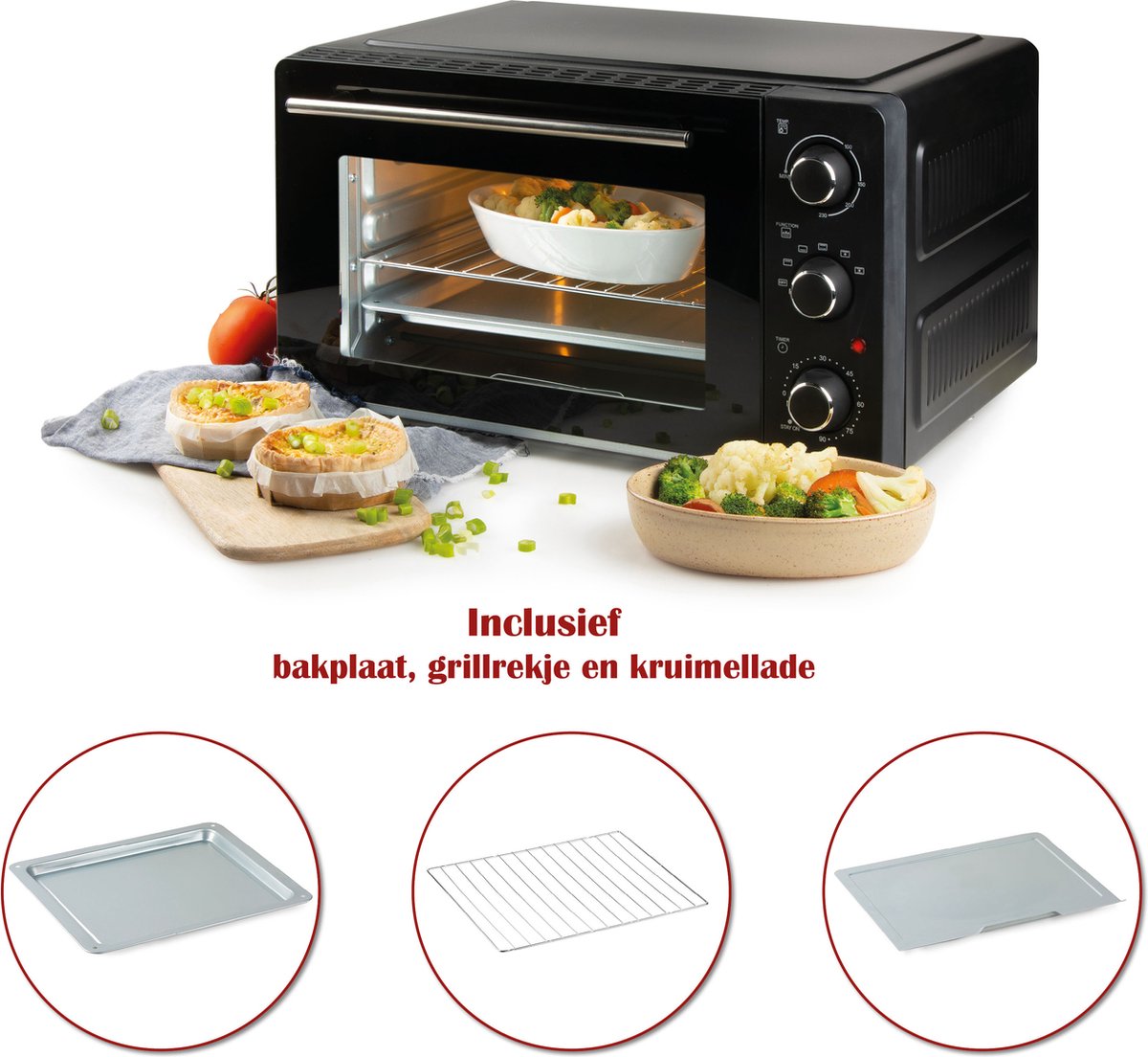 PRIMO PR254OV Vrijstaande Oven - Heteluchtoven - 28L - 1500W - Zwart – foto 3
