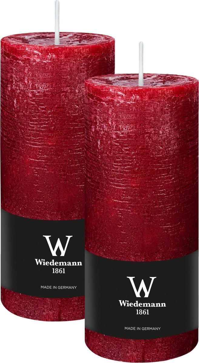 Wiedemann Cilinderkaars/stompkaars - 2x - rustieke kaars - bordeauxrood - 7 x 16 cm - 66 branduren Bordeaux rood